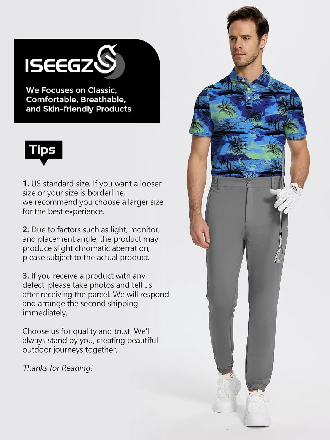 Mens Golf Shirt Short Sleeve Funny Print Golf Polo Shirts for Men Lightweight Dry Fit Quick Dry Collared Golf Polos