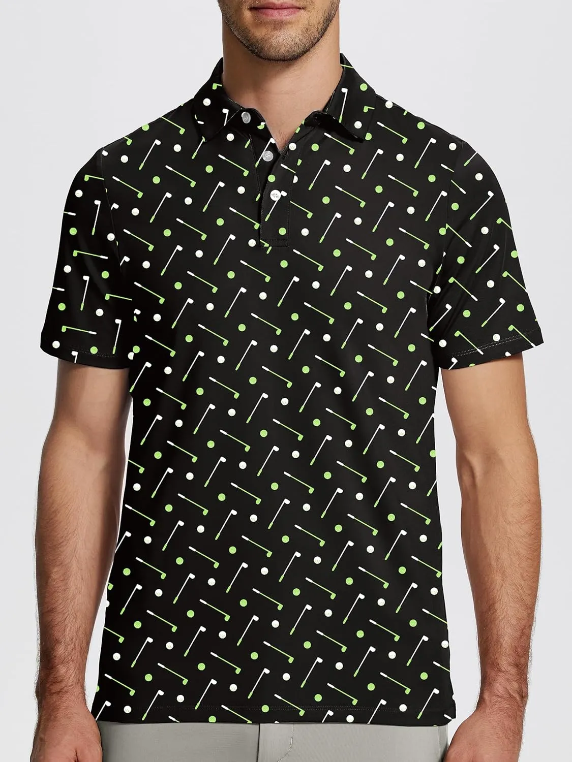 Mens Golf Shirt Short Sleeve Funny Print Golf Polo Shirts for Men Lightweight Dry Fit Quick Dry Collared Golf Polos