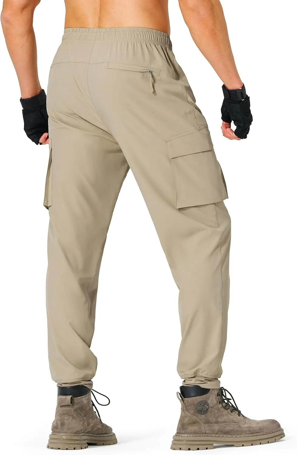 Men's Hiking Pants Cargo Lightweight Quick Dry Elastic Waist Golf Joggers with Zipper Pockets Water Resistant