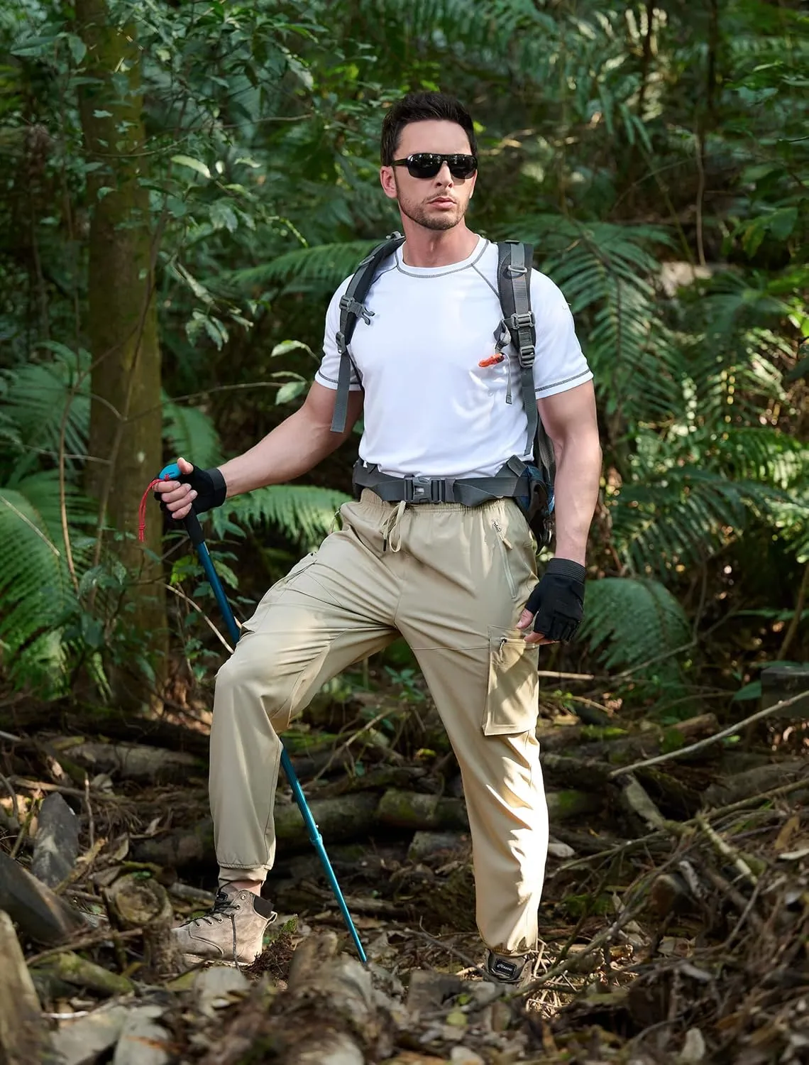 Men's Hiking Pants Cargo Lightweight Quick Dry Elastic Waist Golf Joggers with Zipper Pockets Water Resistant