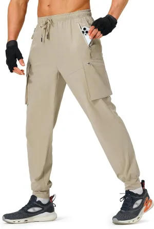 Men's Hiking Pants Cargo Lightweight Quick Dry Elastic Waist Golf Joggers with Zipper Pockets Water Resistant