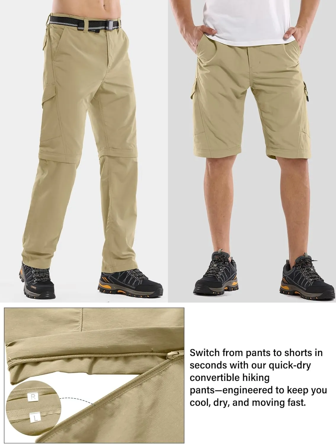 Mens Hiking Pants Convertible Outdoor Waterproof Quick Dry Zip Off Lightweight Travel Fishing Boy Scout Pants