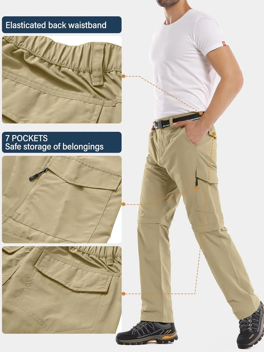 Mens Hiking Pants Convertible Outdoor Waterproof Quick Dry Zip Off Lightweight Travel Fishing Boy Scout Pants