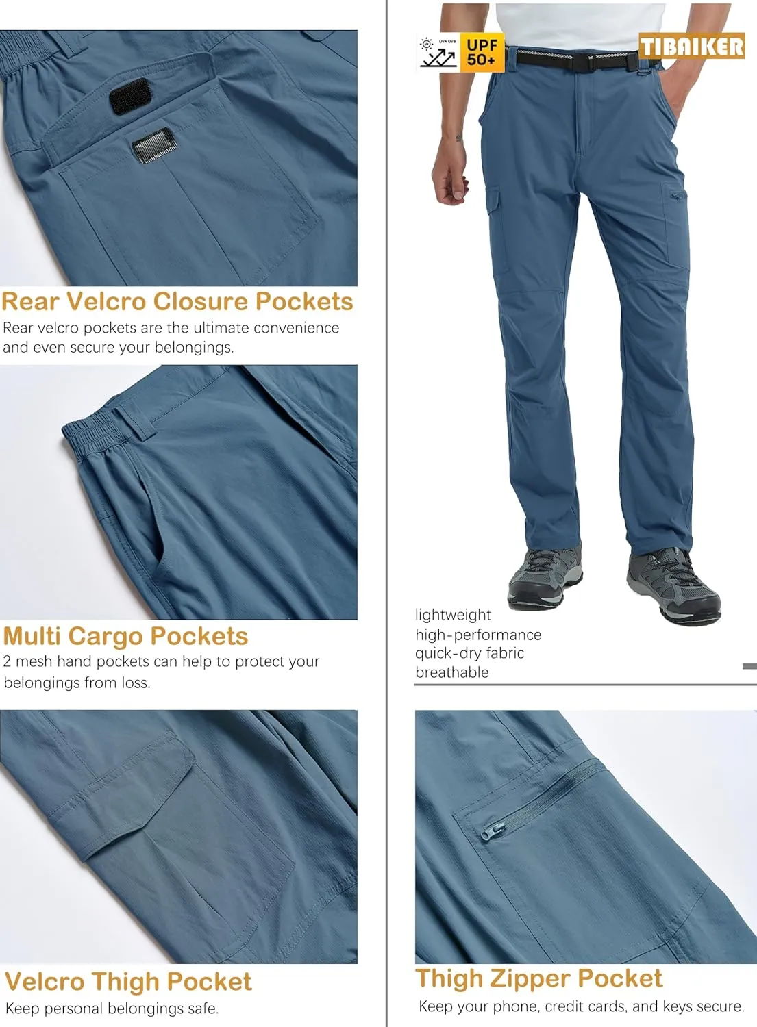 Men's Hiking Tactical Cargo Work Pants Quick Dry Waterproof Lightweight Travel Fishing Camping Outdoor Pants