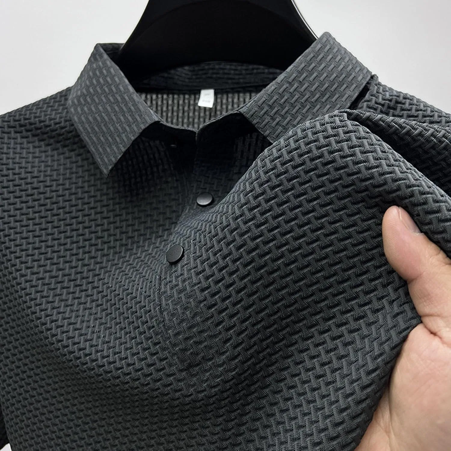 Mens Jacquard Polo Shirts Lightweight Stretch Short Sleeve Polos Dressy Casual Quick Dry Lightweight Trendy Outfits
