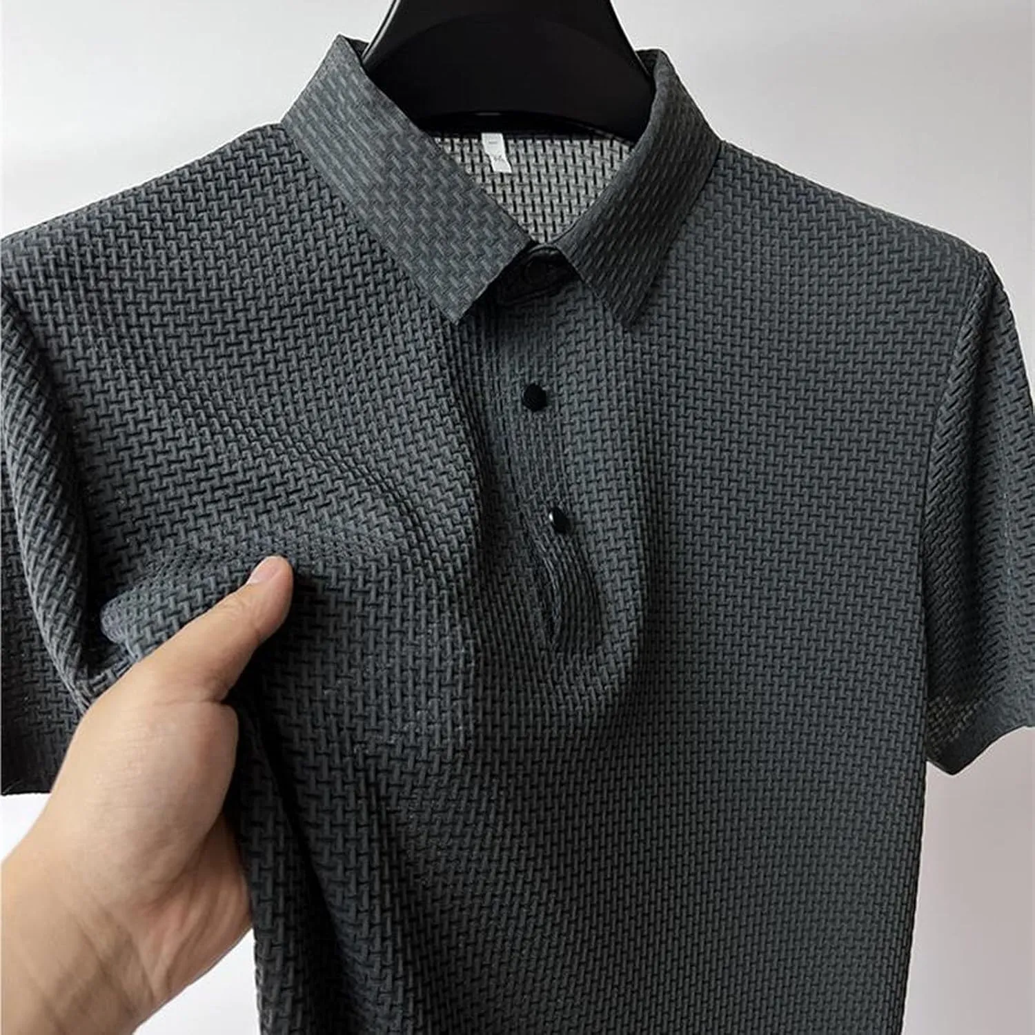 Mens Jacquard Polo Shirts Lightweight Stretch Short Sleeve Polos Dressy Casual Quick Dry Lightweight Trendy Outfits