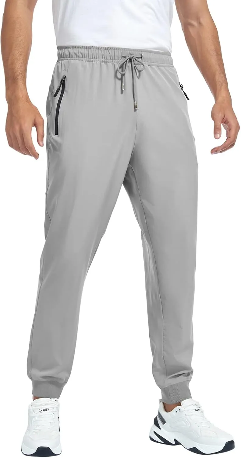 Men's Lightweight Jogger Pants Quick Dry Athletic Hiking Pants for Men with 3 Zipper Pockets
