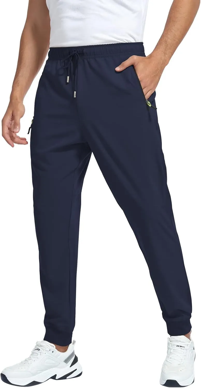 Men's Lightweight Jogger Pants Quick Dry Athletic Hiking Pants for Men with 3 Zipper Pockets