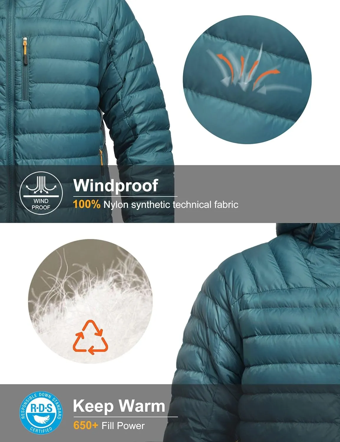 Men's Lightweight Puffer Jacket Insulated Water-Resistant Outdoor Winter Down Jacket for Men