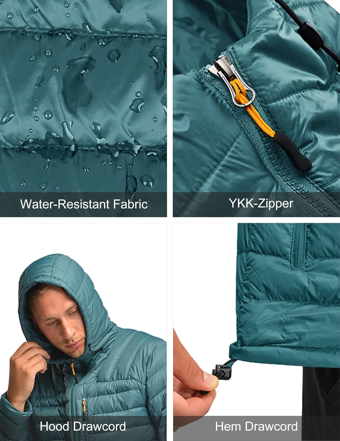 Men's Lightweight Puffer Jacket Insulated Water-Resistant Outdoor Winter Down Jacket for Men