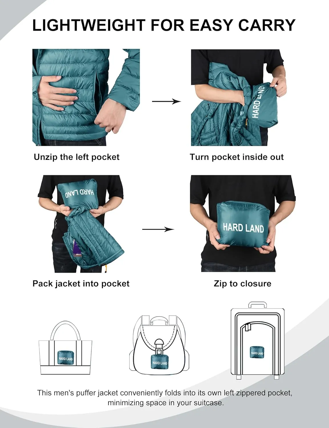 Men's Lightweight Puffer Jacket Insulated Water-Resistant Outdoor Winter Down Jacket for Men
