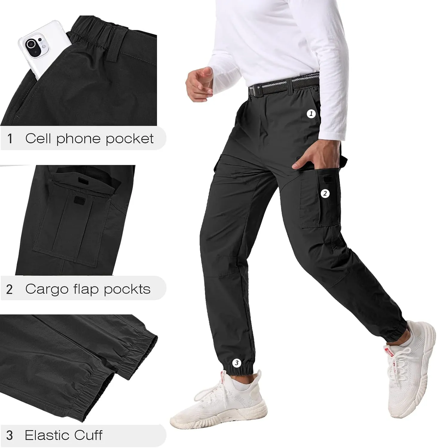 Mens Pants Joggers Stretch Cargo Pants Slim fit 6 Pockets Waterproof Fishing Quick-Dry Work Pant