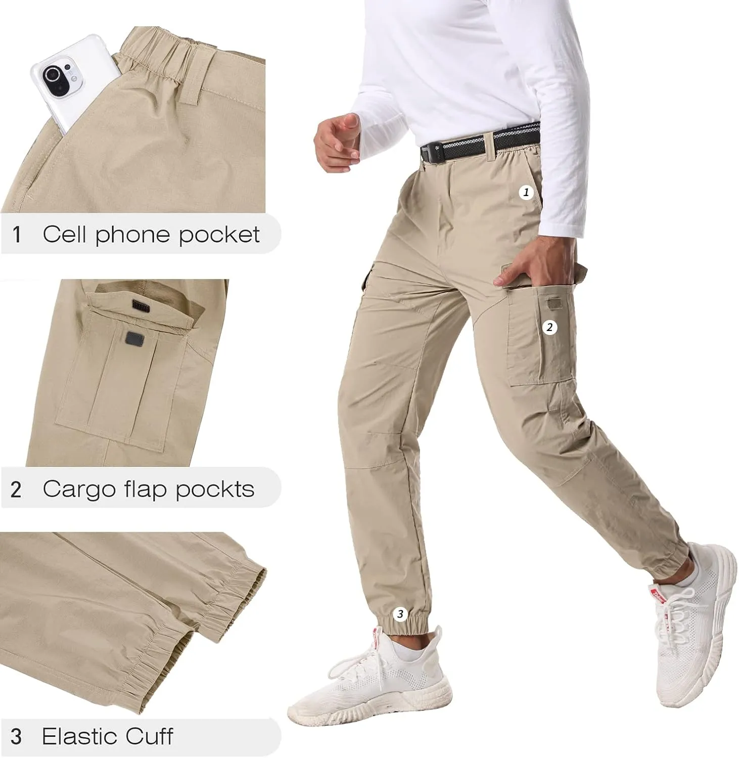 Mens Pants Joggers Stretch Cargo Pants Slim fit 6 Pockets Waterproof Fishing Quick-Dry Work Pant
