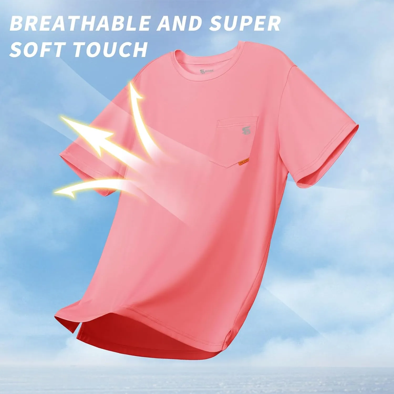 Men's Rash Guard Shirts UPF 50  Moisture Wicking Short Sleeve Chest Pocket Quick Dry Lightweight