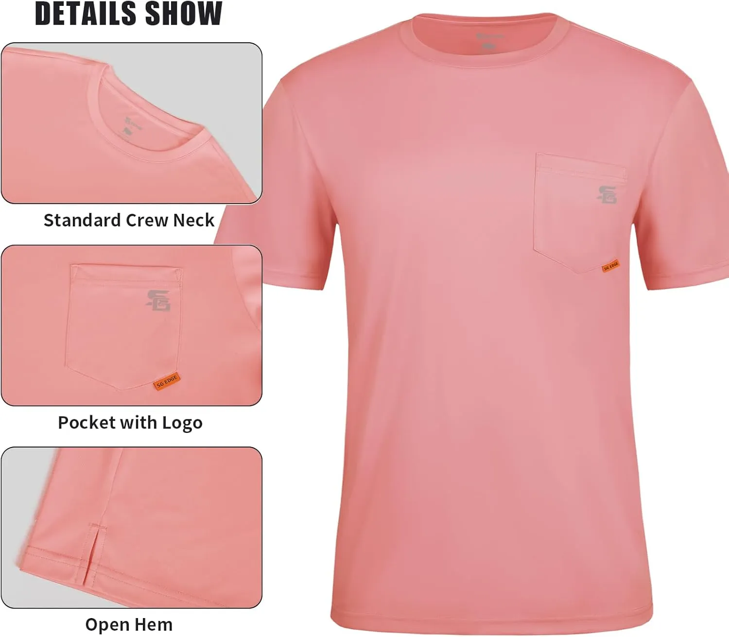 Men's Rash Guard Shirts UPF 50  Moisture Wicking Short Sleeve Chest Pocket Quick Dry Lightweight