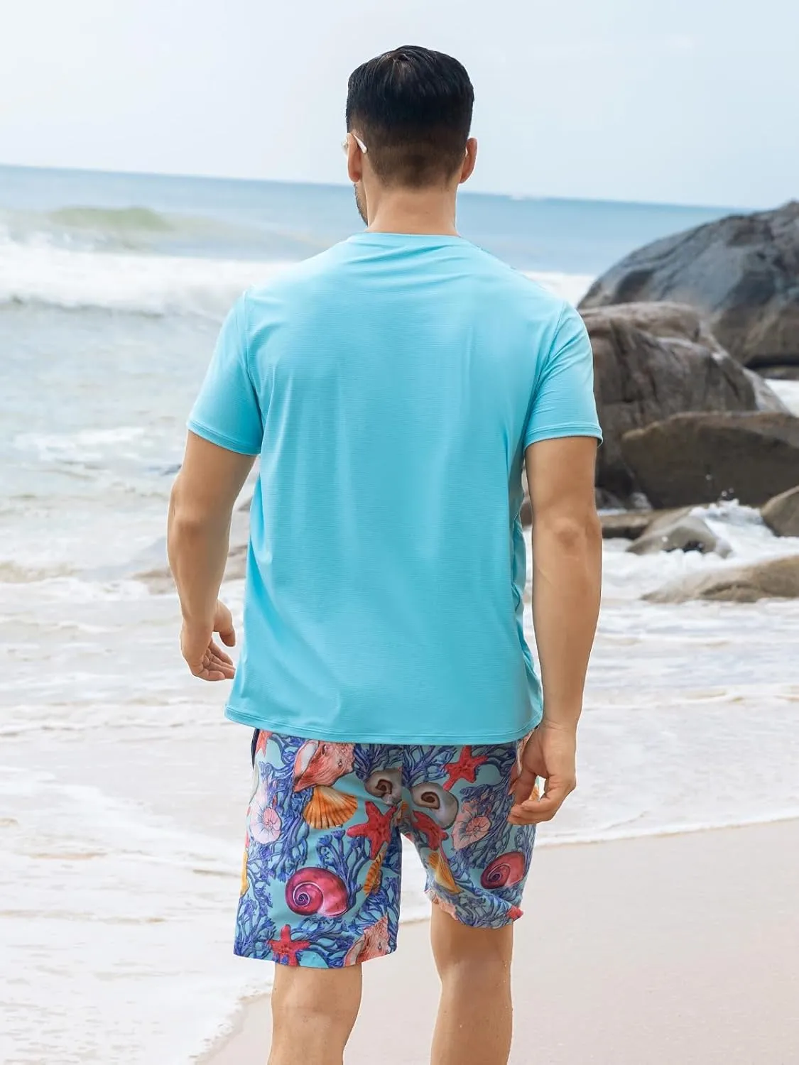 Men's Rash Guard Swim Shirts UPF 50  Short Sleeve Fishing Quick Dry Beach-Recommended Larger one