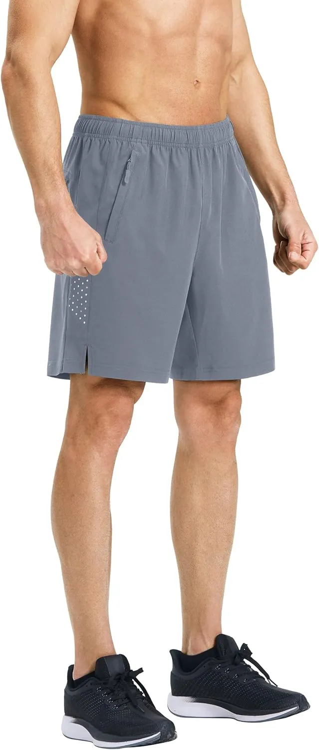 Men’s Running Athletic Shorts 7 Inch Quick Dry Lightweight Workout Gym Tennis Shorts 3 Zipper Pockets