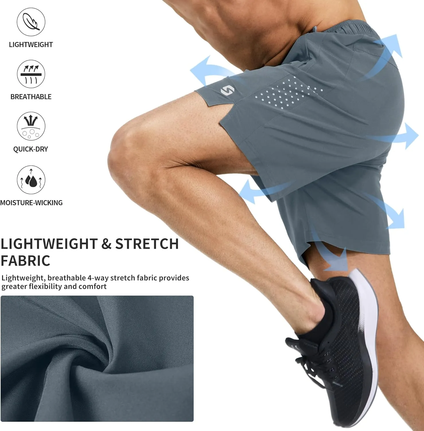 Men’s Running Athletic Shorts 7 Inch Quick Dry Lightweight Workout Gym Tennis Shorts 3 Zipper Pockets