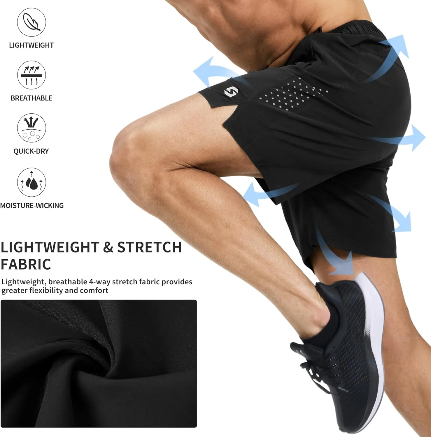 Men’s Running Athletic Shorts 7 Inch Quick Dry Lightweight Workout Gym Tennis Shorts 3 Zipper Pockets