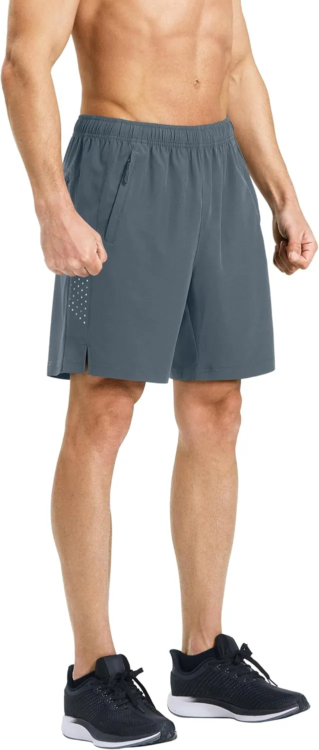 Men’s Running Athletic Shorts 7 Inch Quick Dry Lightweight Workout Gym Tennis Shorts 3 Zipper Pockets