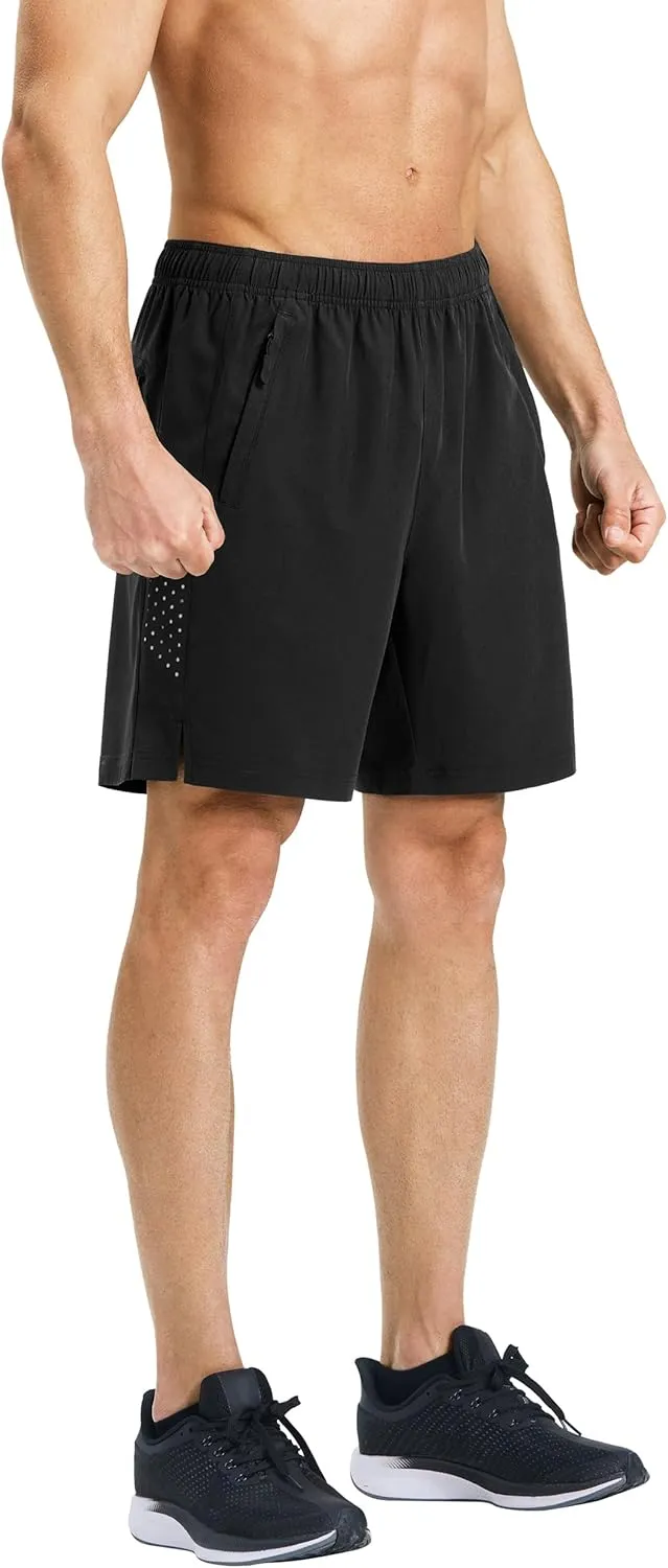 Men’s Running Athletic Shorts 7 Inch Quick Dry Lightweight Workout Gym Tennis Shorts 3 Zipper Pockets