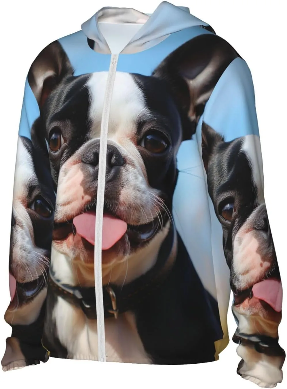 Men's UPF 50  Sun Protection Hoodie Lovely Boston Terrier Long Sleeve Sun Shirts Full Zip Light Fishing Jacket