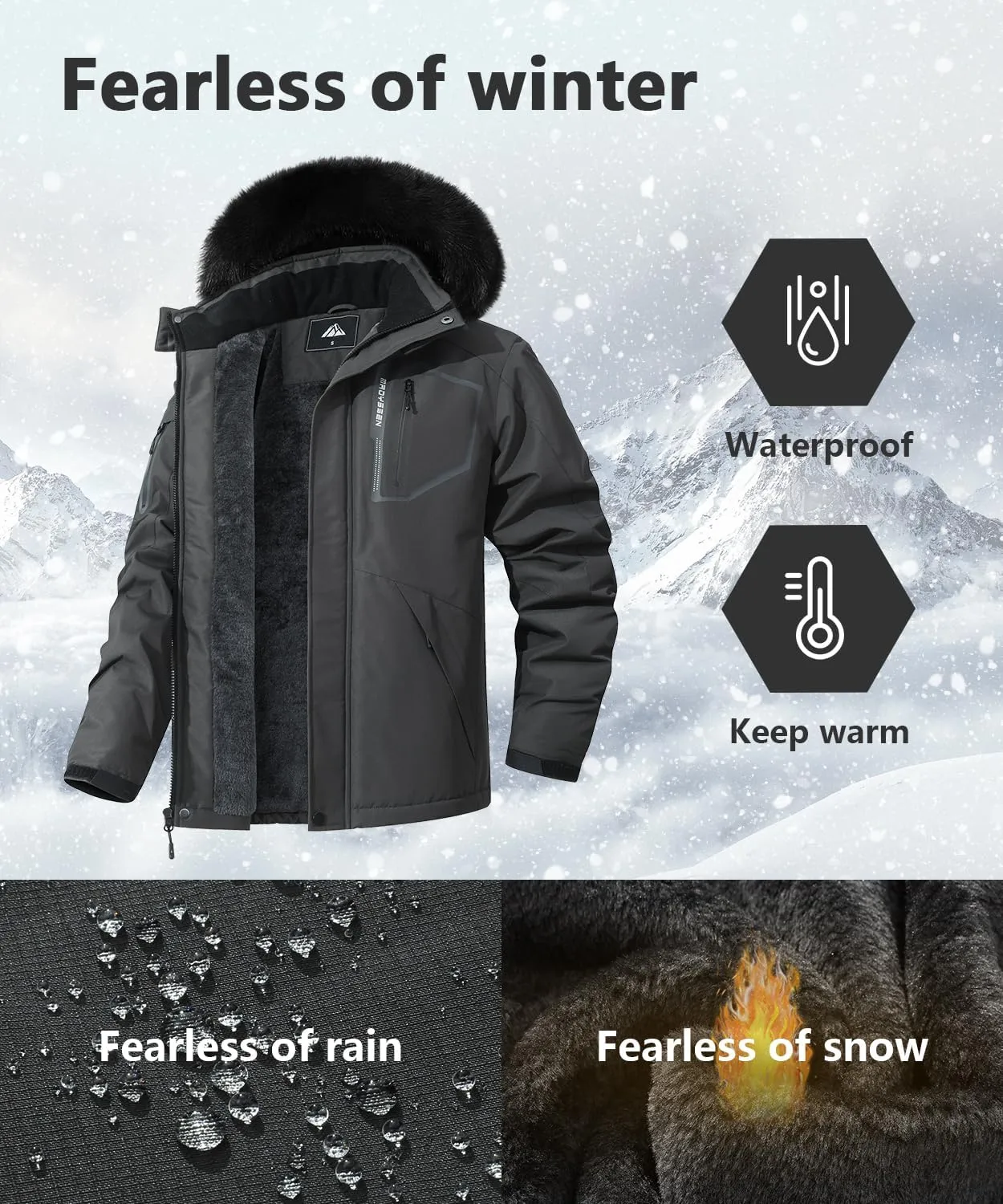 Men's Waterproof Ski Jacket Warm Winter Snow Coat Mountain Windbreaker Fur Hooded Snowboarding Jakcet Parka