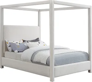 Meridian Furniture EmersonCream-K Emerson Collection Mid Century Modern Linen Textured Fabric Upholstered Canopy Bed, 83" W x 87.5" D x 79" H, Cream, King