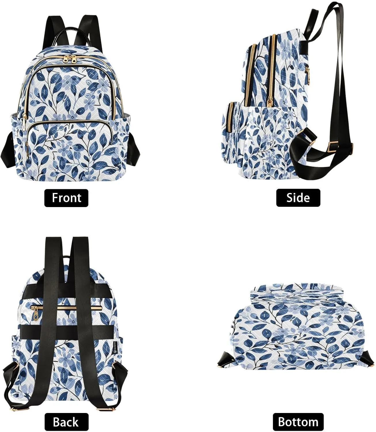 Mini Backpack Purse for Women Lightweight Bag School Teenagers Sports Traveling Small Light Blue Leaf