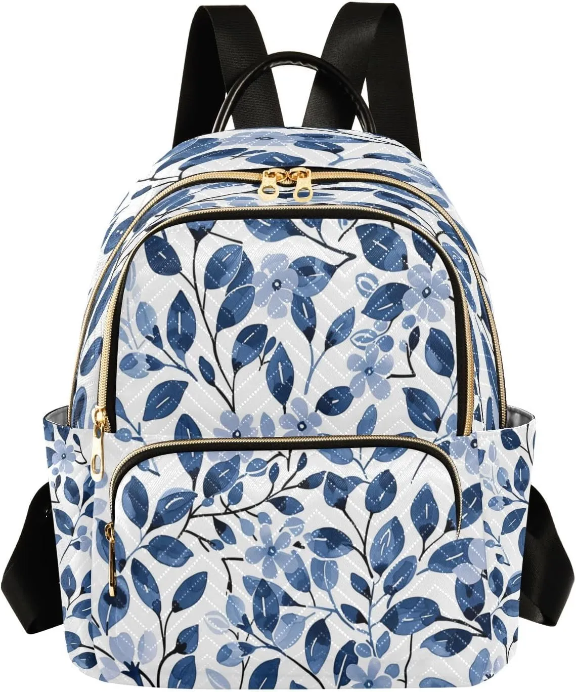 Mini Backpack Purse for Women Lightweight Bag School Teenagers Sports Traveling Small Light Blue Leaf