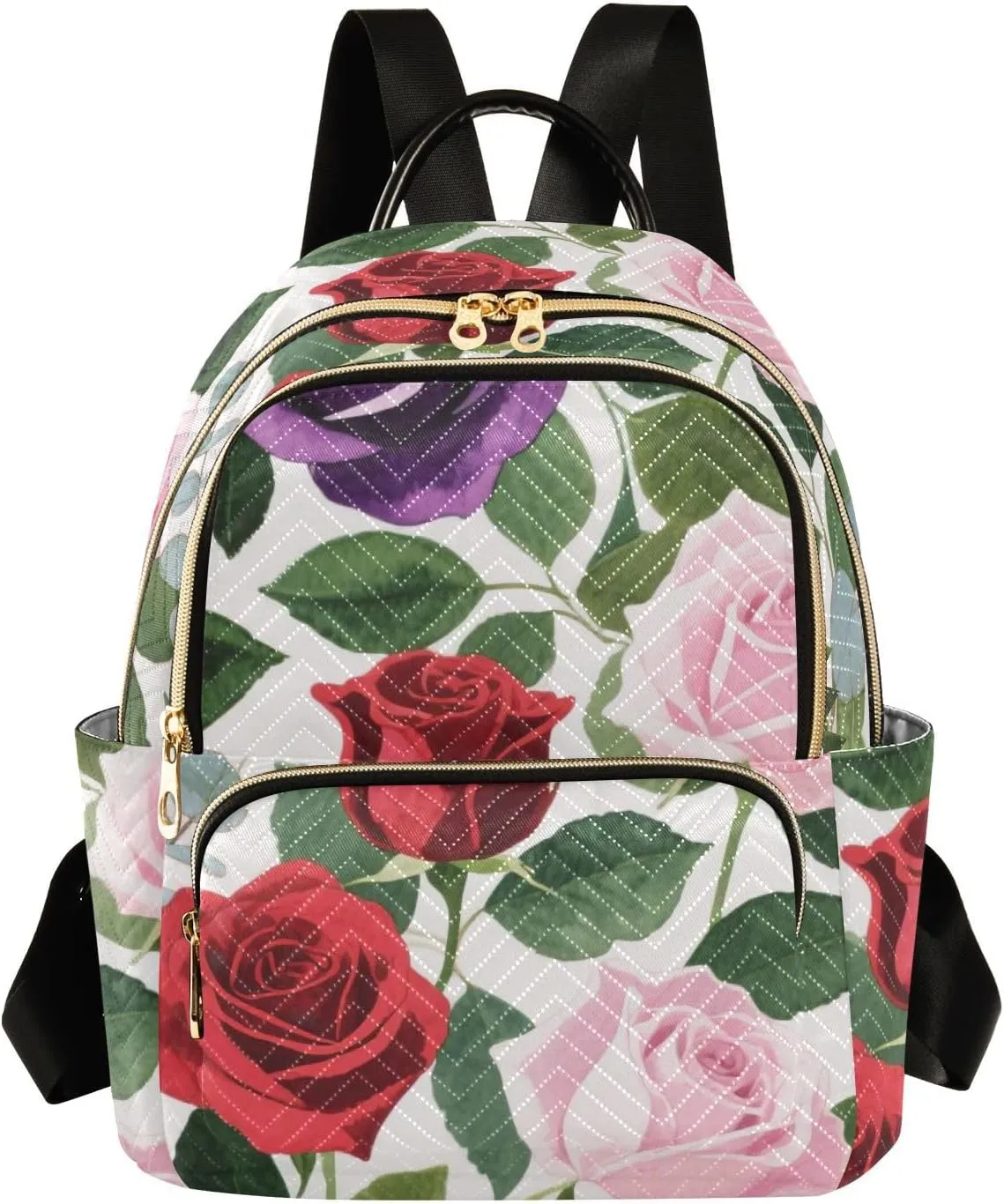 Mini Backpack Quilted Purse for Womens Small Backpack Daypack Rose Print for Travel Daily Work,Multi3