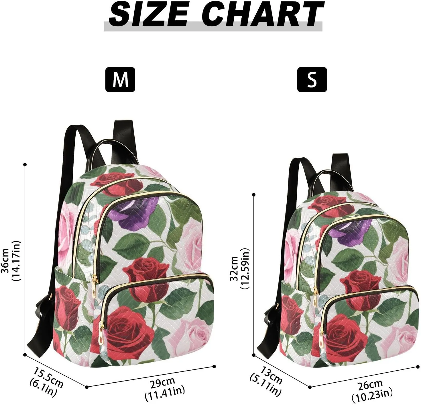 Mini Backpack Quilted Purse for Womens Small Backpack Daypack Rose Print for Travel Daily Work,Multi3