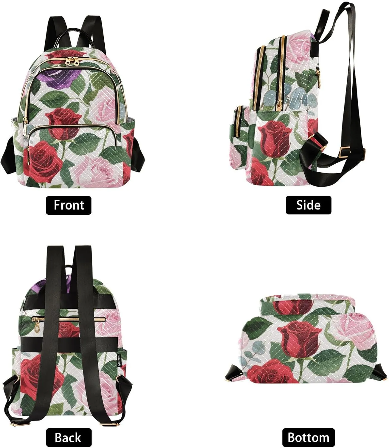Mini Backpack Quilted Purse for Womens Small Backpack Daypack Rose Print for Travel Daily Work,Multi3