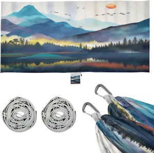 Misty Forest Mountain Camping Hammock, Single Portable Hammocks with Tree Straps & Attached Carry Bag, 330Lbs Capacity Perfect for Outside Indoor Hiking Beach Backpack Travel