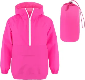 MODAFANS Girls Boys Rain Jacket Lightweight Waterproof Packable Hooded Half zip RainCoats Windbreaker for Outdoor 4-13Year