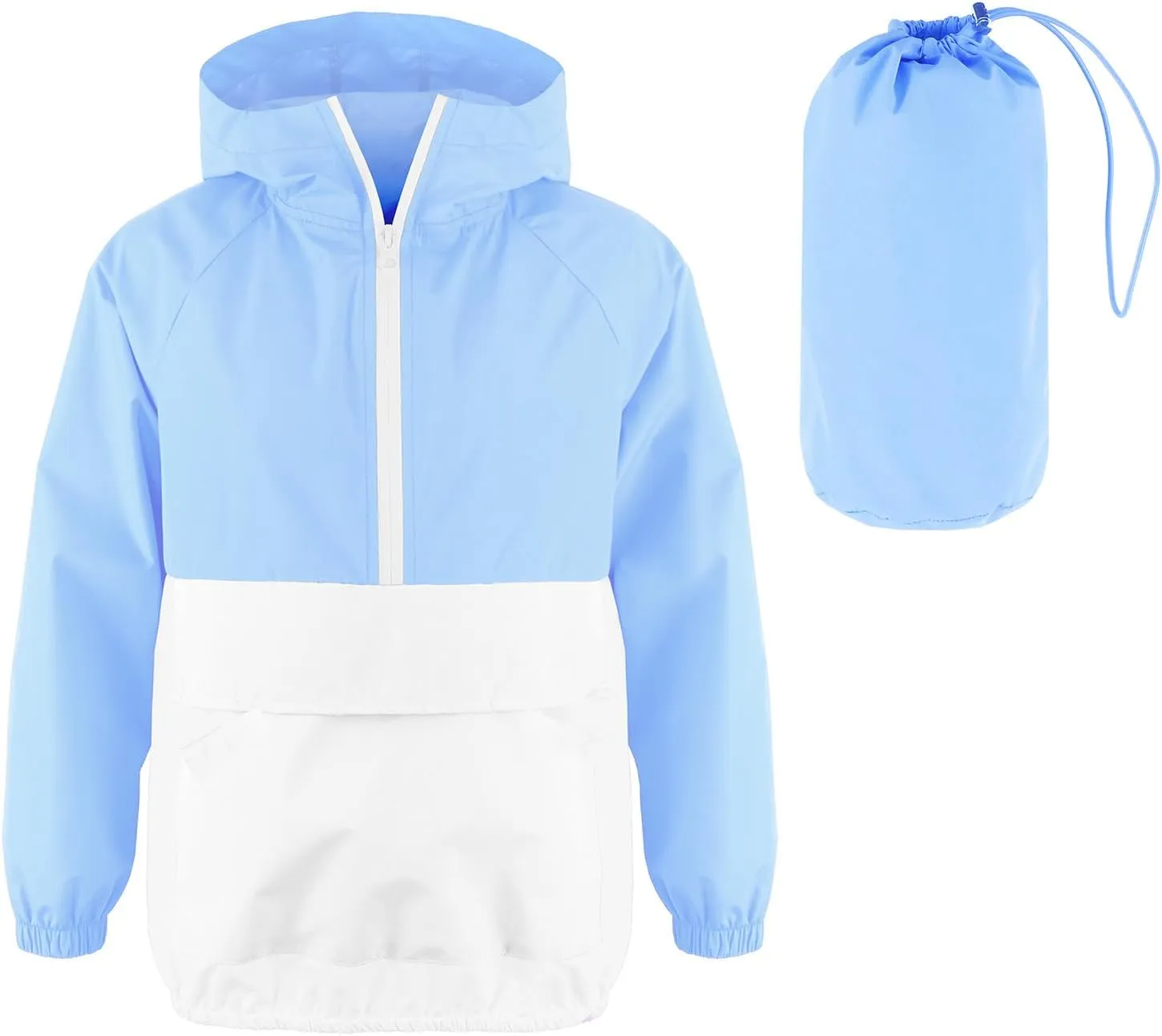 MODAFANS Girls Boys Rain Jacket Lightweight Waterproof Packable Hooded Half zip RainCoats Windbreaker for Outdoor 4-13Year