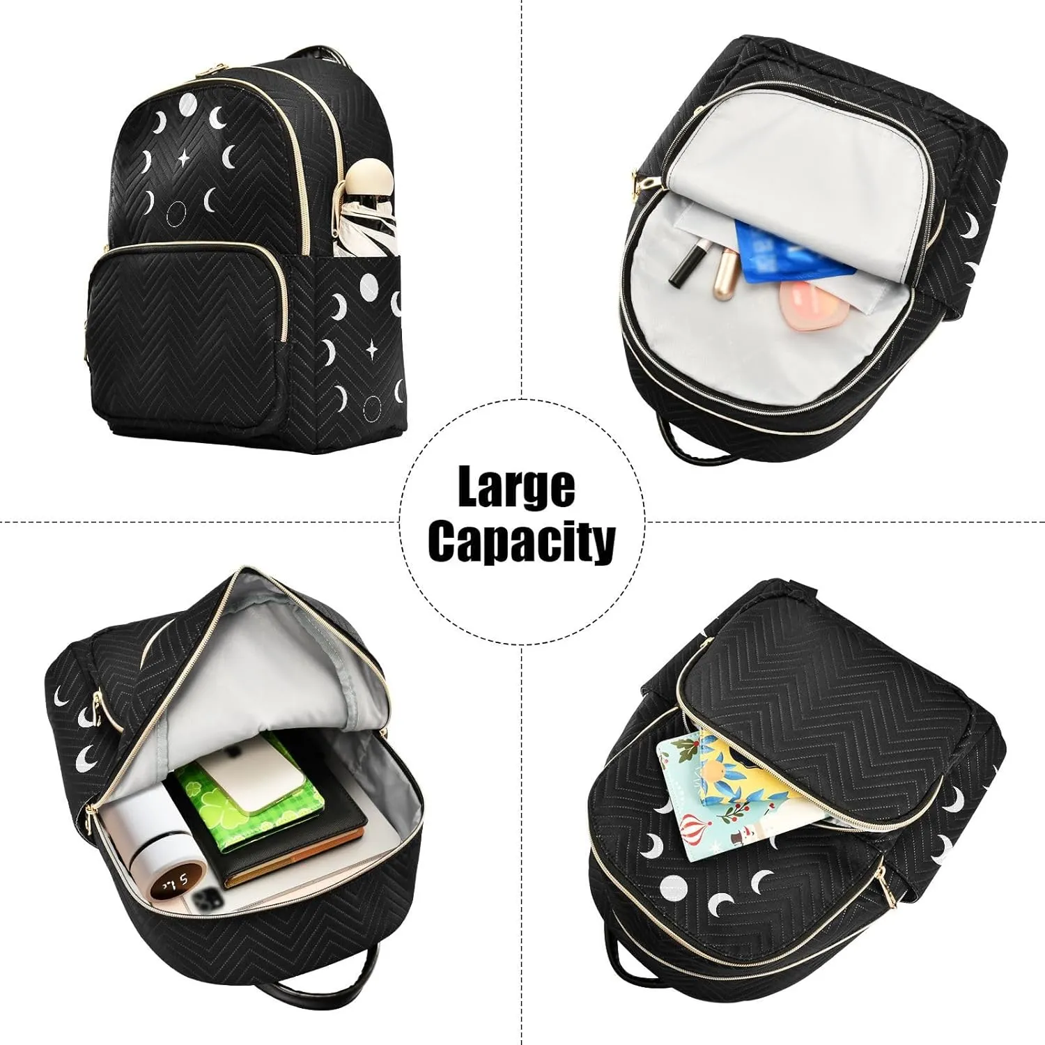Moon Wiccan Lunar Phases Mini Backpack for Women, LightWeight Travel Backpack Purse Shoulder Bag Small Casual Daypack for Womens