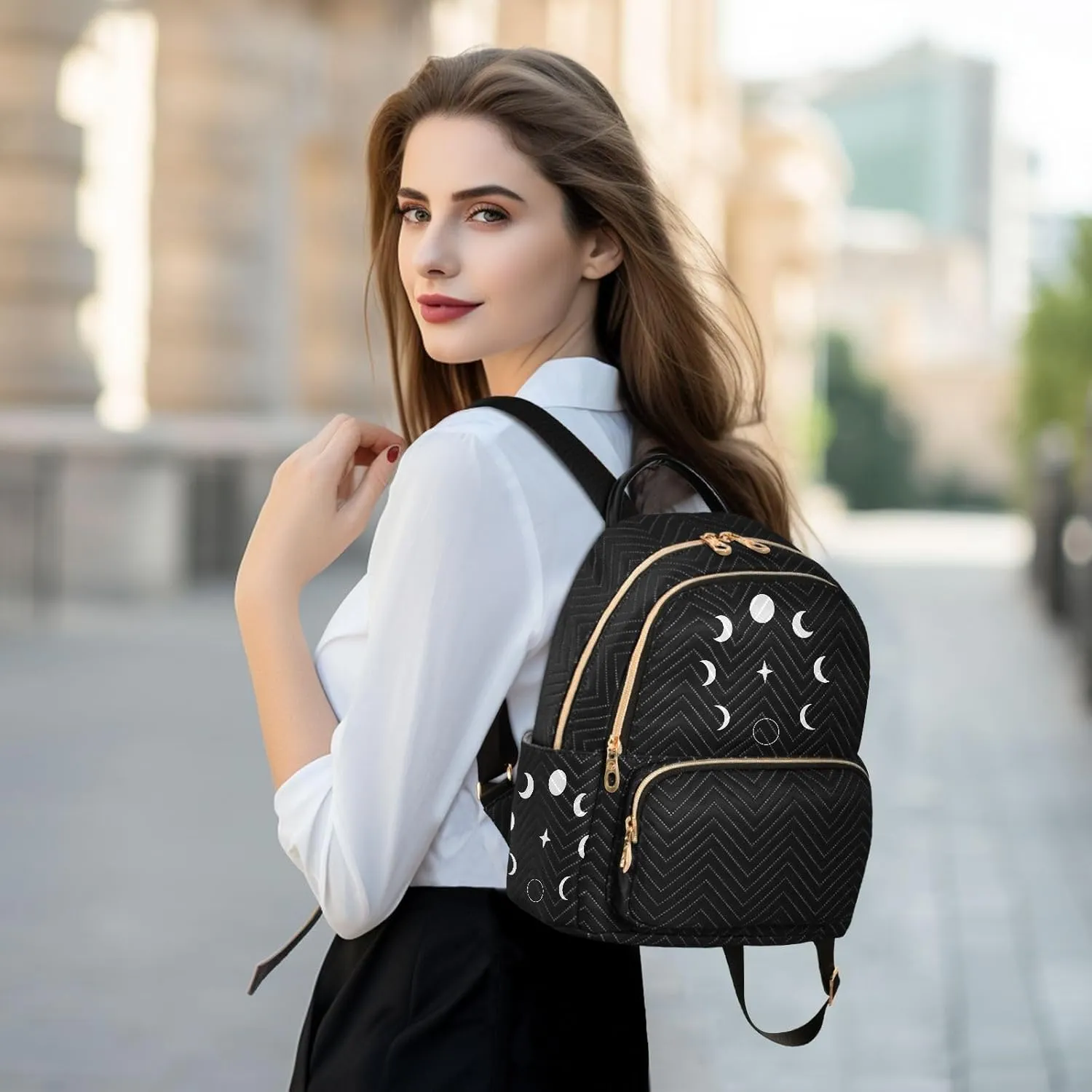Moon Wiccan Lunar Phases Mini Backpack for Women, LightWeight Travel Backpack Purse Shoulder Bag Small Casual Daypack for Womens