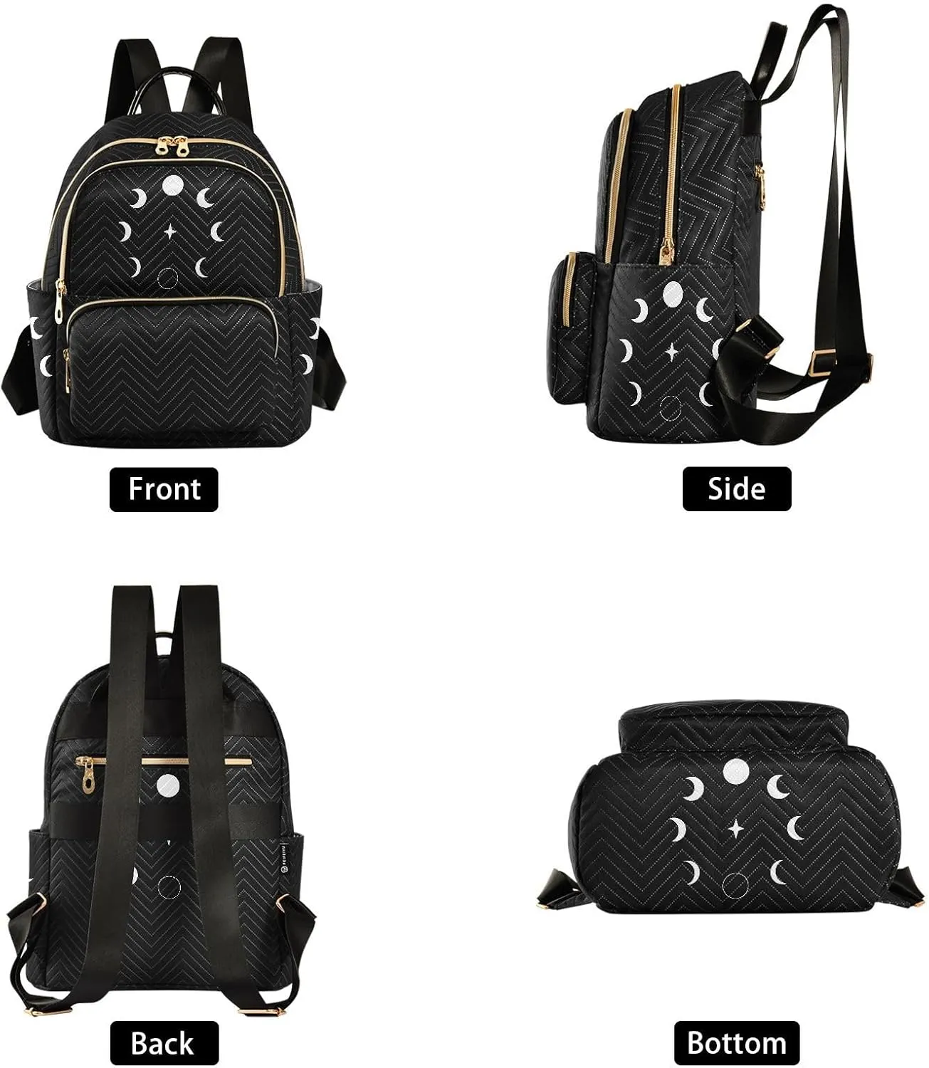 Moon Wiccan Lunar Phases Mini Backpack for Women, LightWeight Travel Backpack Purse Shoulder Bag Small Casual Daypack for Womens