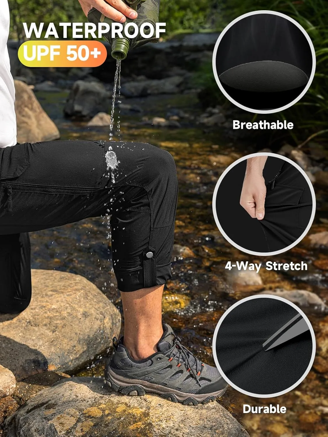 Moosehill Men's Hiking Cargo Pants Lightweight Water-Resistant Quick Dry for Tactical Work Fishing Golf Travel Outdoor Casual