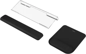 MOSISO Computer Keyboard Stand&Wrist Rest Support for Keyboard &Mouse Pad Set, Ergonomic Massage Wrist Rest Set, Easy Typing Working Acrylic Clear Stand for Office Home, Black