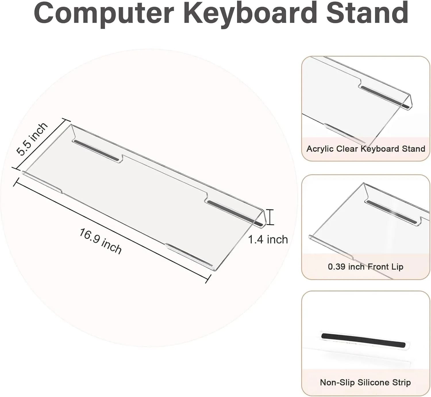 MOSISO Computer Keyboard Stand&Wrist Rest Support for Keyboard &Mouse Pad Set, Ergonomic Massage Wrist Rest Set, Easy Typing Working Acrylic Clear Stand for Office Home, Black