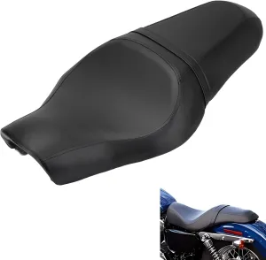 Motorcycle 2-Up Driver Passenger Seats Front Rear Cushion Pad Black Leather Replacement for Harley Davidson Sportster Iron 883 1200 48 72 XL XR Custom 2004-Up
