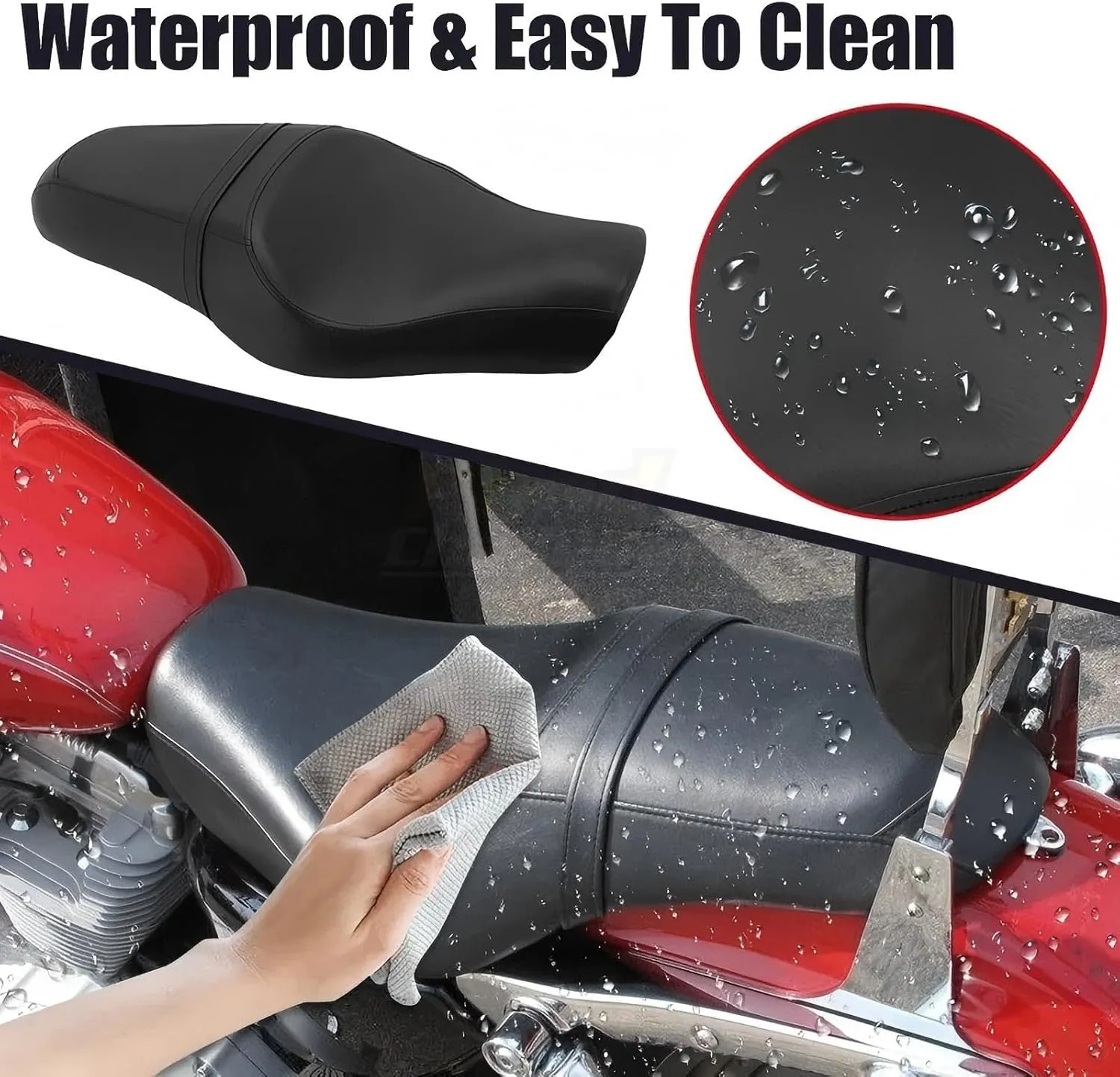 Motorcycle 2-Up Driver Passenger Seats Front Rear Cushion Pad Black Leather Replacement for Harley Davidson Sportster Iron 883 1200 48 72 XL XR Custom 2004-Up