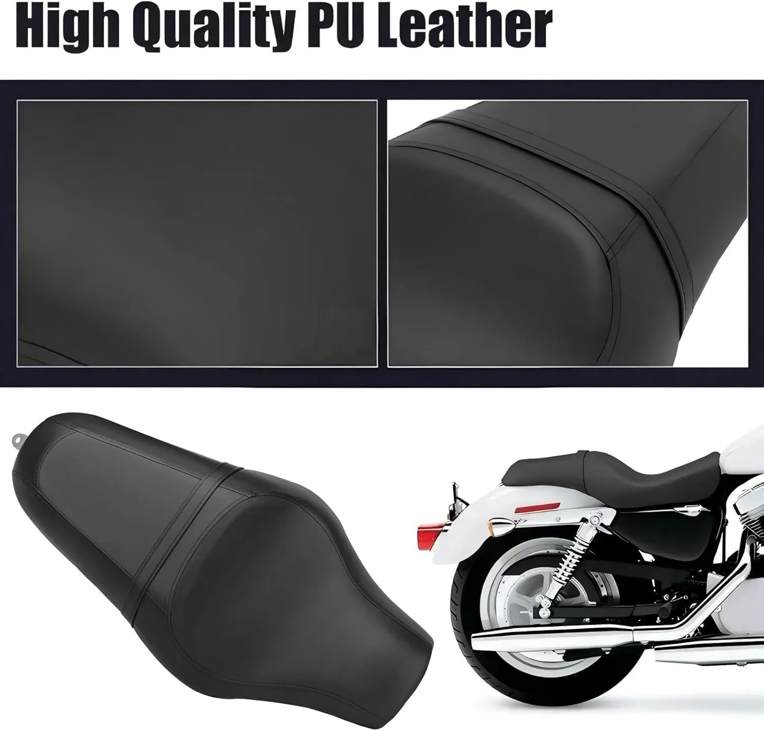 Motorcycle 2-Up Driver Passenger Seats Front Rear Cushion Pad Black Leather Replacement for Harley Davidson Sportster Iron 883 1200 48 72 XL XR Custom 2004-Up