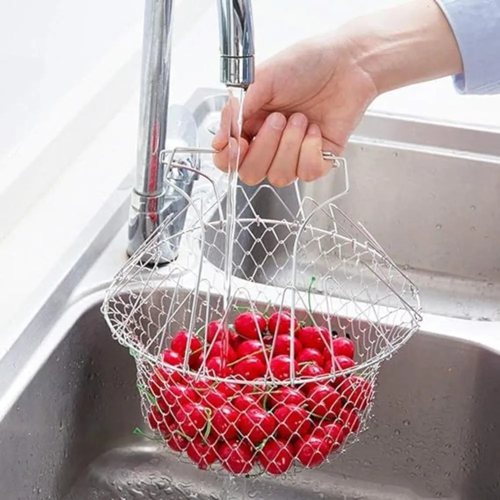 Multi-functional Foldable Cooking Mesh Steam Rinse Strain Fry Basket.