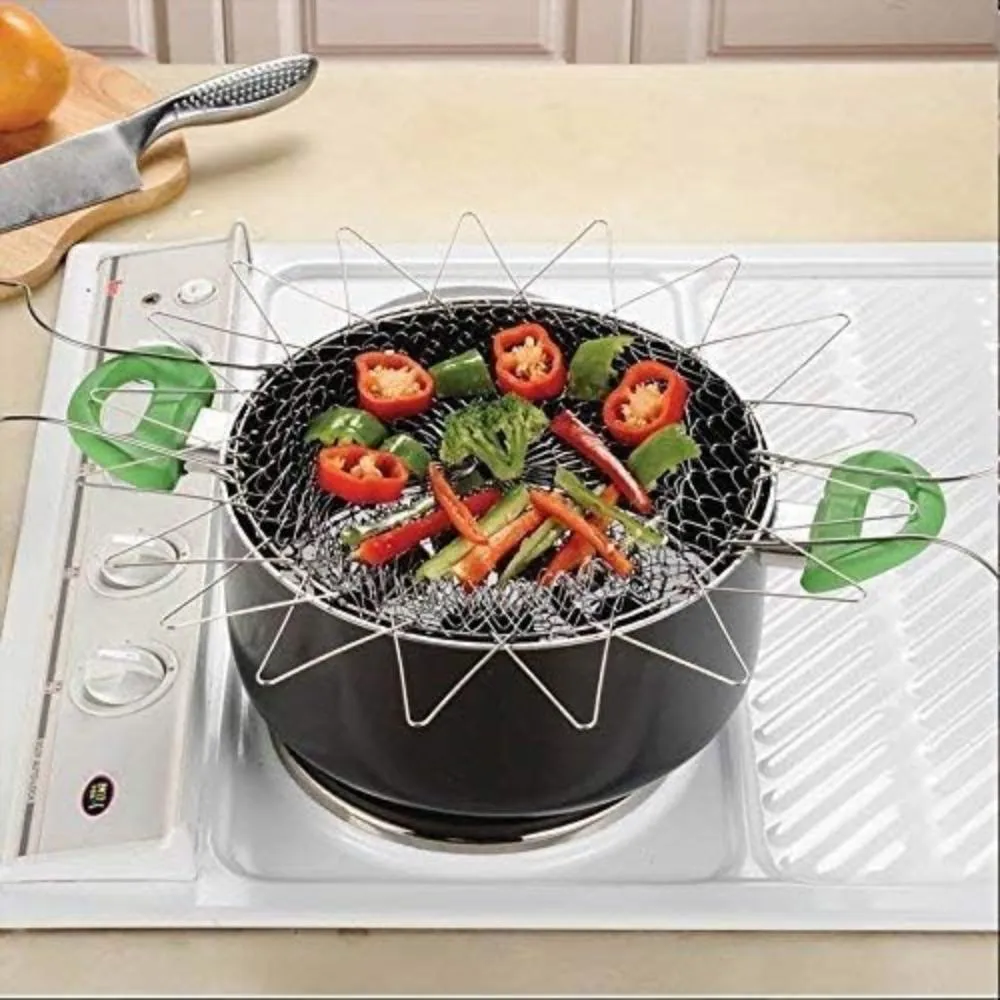 Multi-functional Foldable Cooking Mesh Steam Rinse Strain Fry Basket.