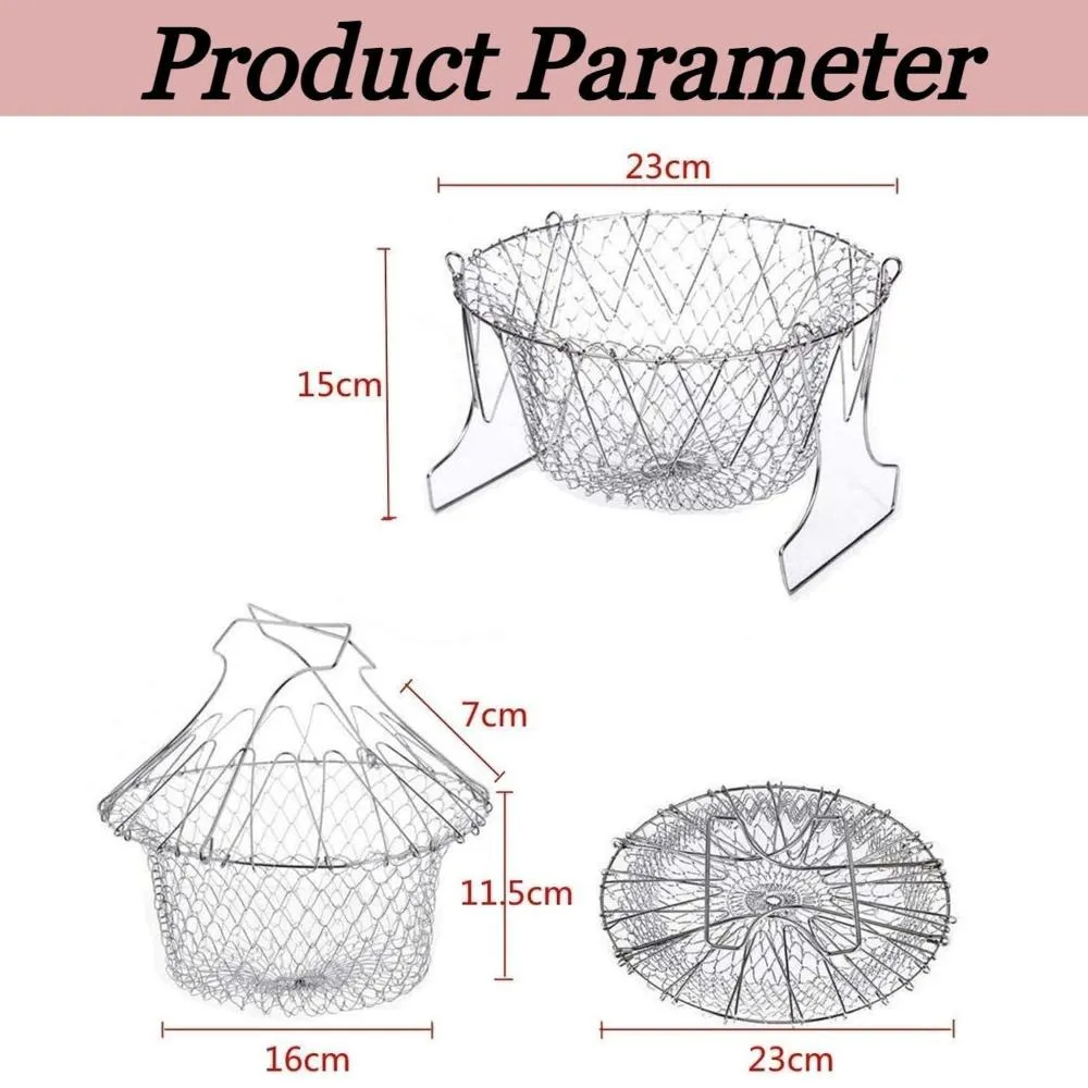 Multi-functional Foldable Cooking Mesh Steam Rinse Strain Fry Basket.