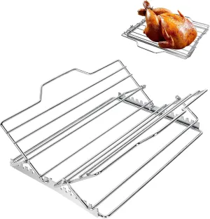 Multi-Purpose Adjustable Roasting Rack Turkey Roaster Set - Complete with V-Shaped Foldable Rack for Turkey and Whole Chicken Cooking