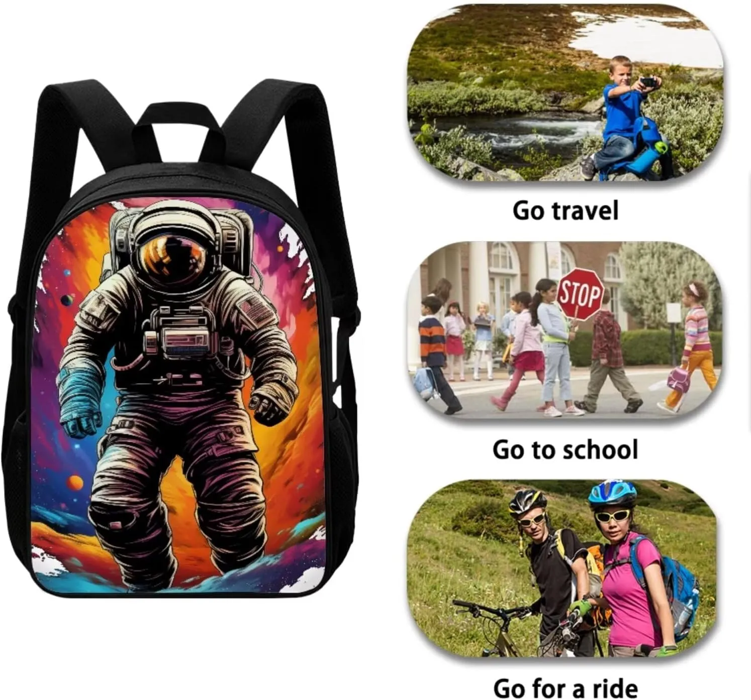Mumeson Astronaut Daypack Bookbags Kids School Daypack Set and Insulated Lunch Bags with Adjustable Strip,Lightweight Small Pencase Pencil Bag 3 Pack Set